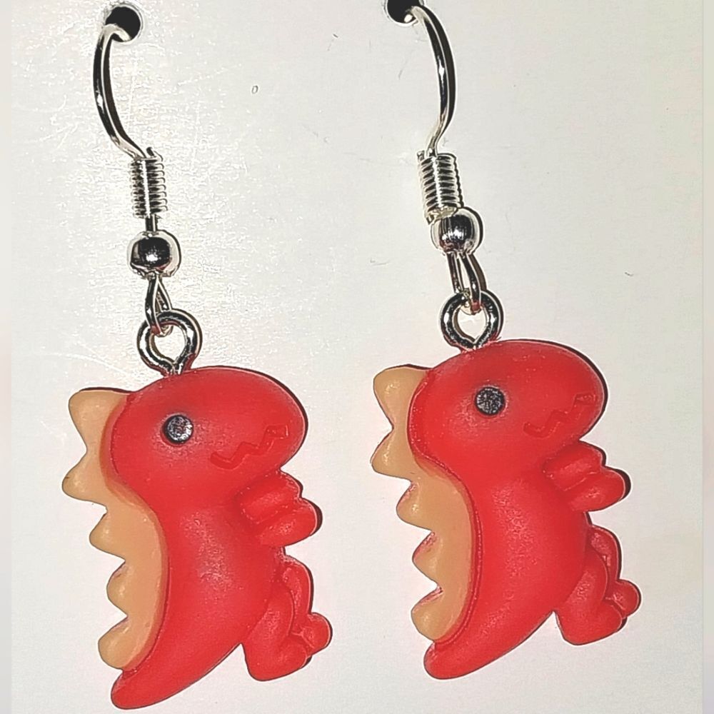 Super cute retro Red Dinosaur Earrings For kids And Adults - Picture 2 of 4